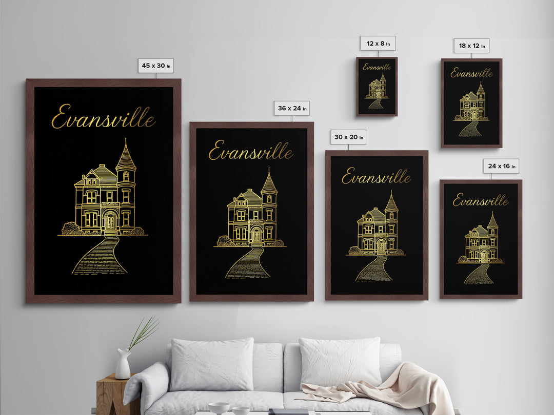 Evansville Indiana Travel, Metallic Gold Art, Wood Framed Art, Metal Art, Minimalist Wall Art, Honeymoon Gift, Living Room Art