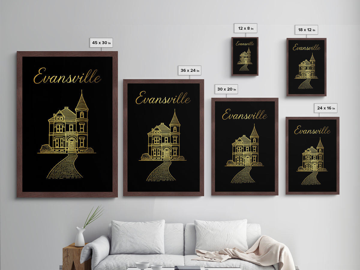 Evansville Indiana Travel, Metallic Gold Art, Wood Framed Art, Metal Art, Minimalist Wall Art, Honeymoon Gift, Living Room Art