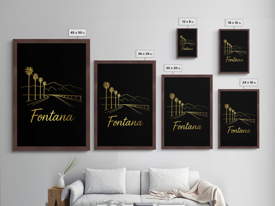 Fontana California Art, Metallic Gold Print, Wood Framed Art, Metal Art, Minimalist Wall Art, Birthday Gift, Bedroom Art