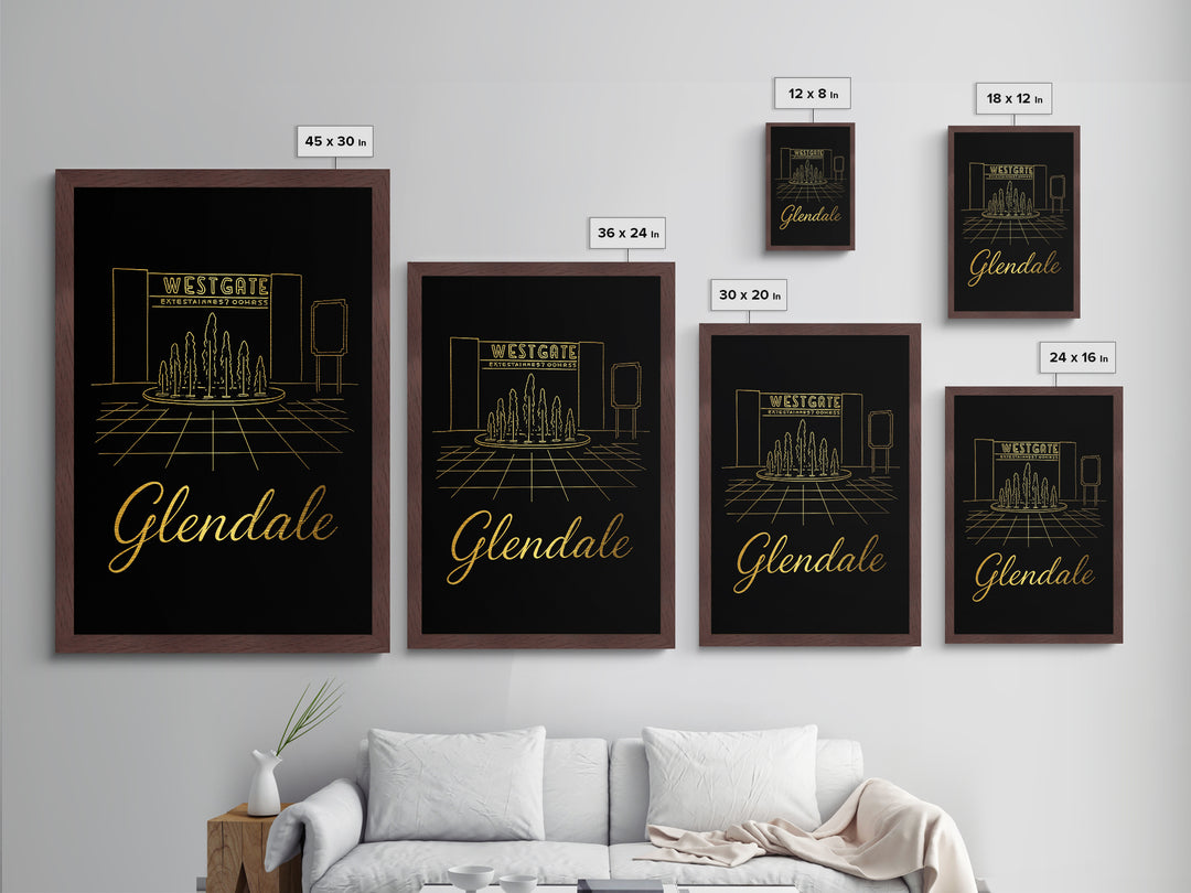 Glendale Arizona Art, Metallic Gold Print, Wood Framed Art, Metal Art, Modern Wall Art, Adventure Lover Gift, Entryway Wall Print