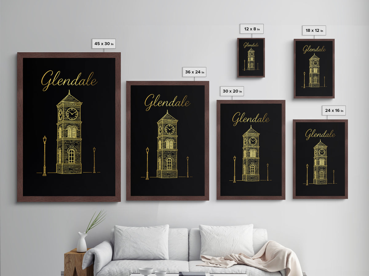 Glendale California Art, Metallic Gold Print, Wood Framed Art, Metal Art, Modern Skyline Wall Print, Traveler Gift, Bedroom Art