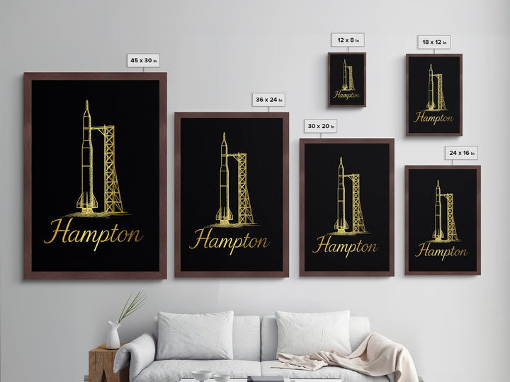 Hampton Virginia Travel, Metallic Gold Art, Wood Framed Art, Metal Art, Modern Skyline Wall Print, Retirement Gift, Entryway Wall Print