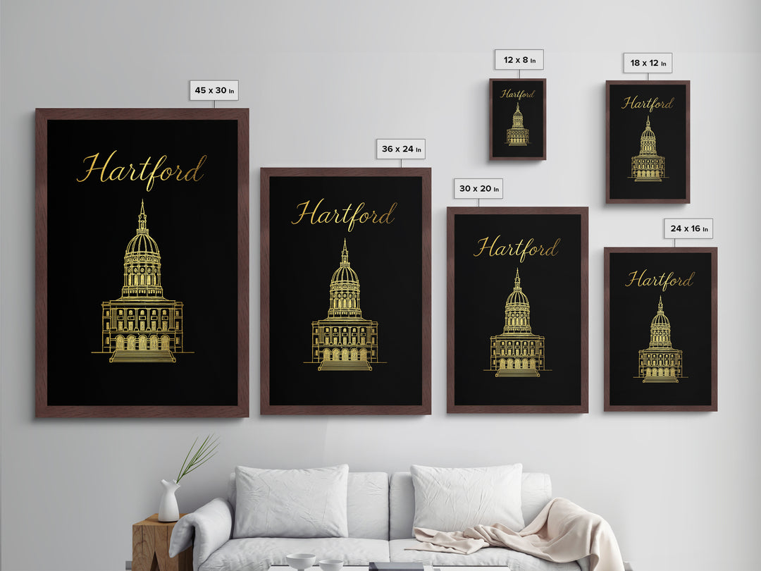 Hartford Connecticut Art, Metallic Gold Print, Wood Framed Art, Metal Art, Modern Wall Art, Graduation Gift, Entryway Wall Print