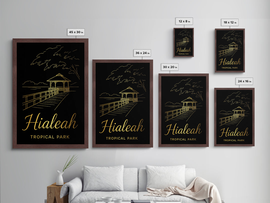 Hialeah Florida Travel, Metallic Gold Art, Wood Framed Art, Metal Art, Modern Skyline Wall Print, Anniversary Gift, Bedroom Art