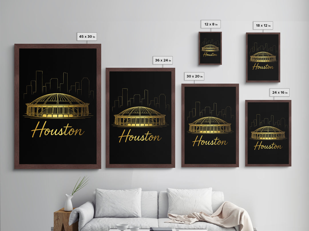 Houston Texas Travel, Metallic Gold Art, Wood Framed Art, Metal Art, Modern Skyline Wall Print, Retirement Gift, Bedroom Wall Art