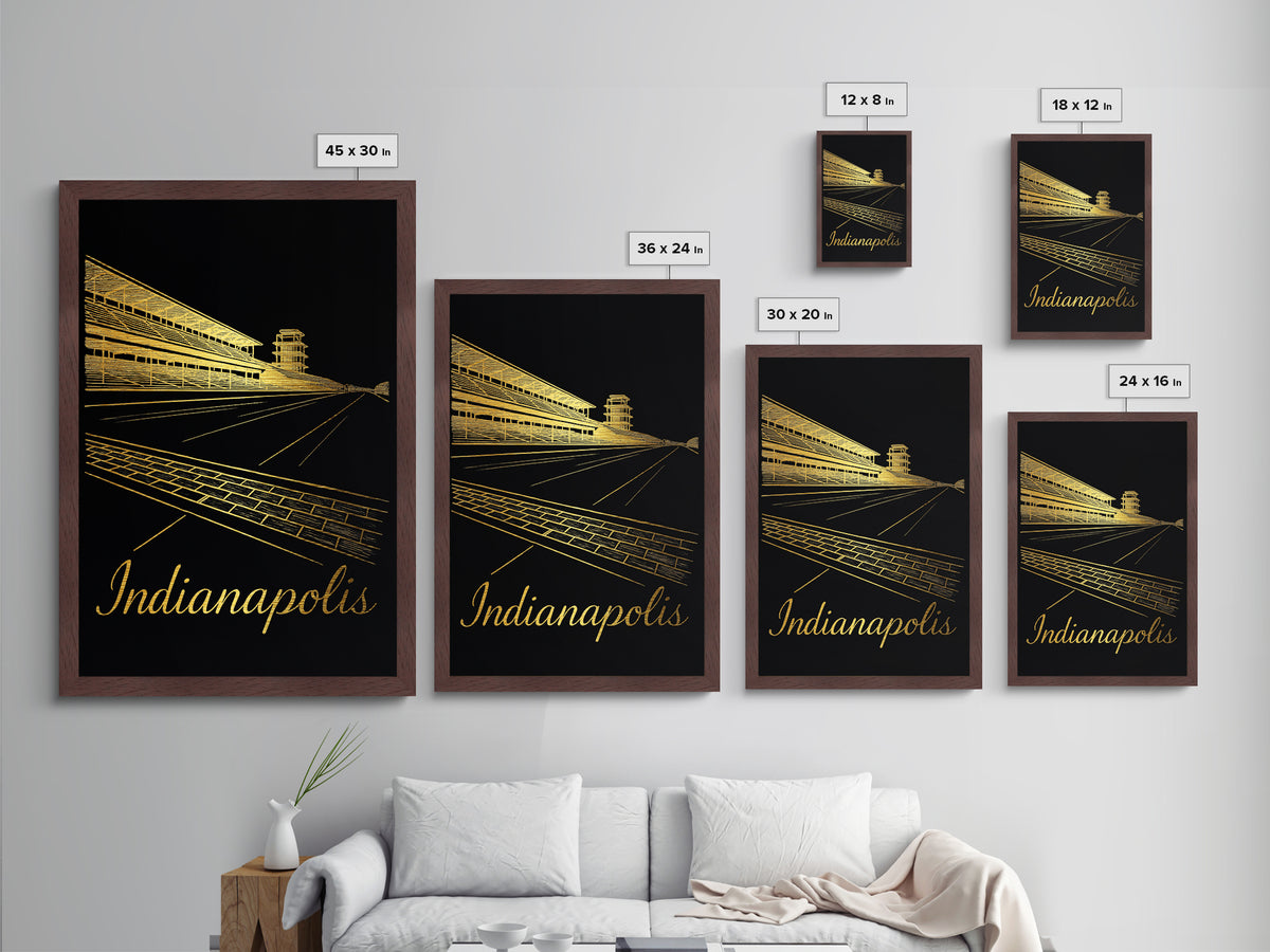 Indianapolis Indiana Travel, Metallic Gold Art, Wood Framed Art, Metal Art, Modern Wall Art, Wanderlust Gift, Bedroom Art