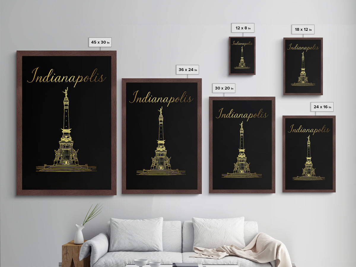 Indianapolis Indiana Art, Metallic Gold Print, Wood Framed Art, Metal Art, Minimalist Wall Art, Anniversary Gift, Living Room Art