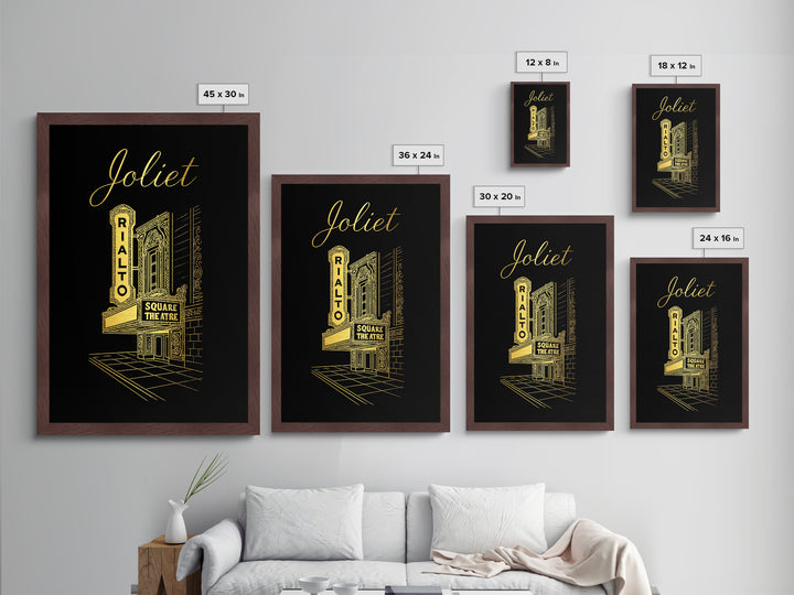Joliet Illinois Travel, Metallic Gold Print, Wood Framed Art, Metal Art, Modern Wall Art, Honeymoon Gift, Hallway Wall Art