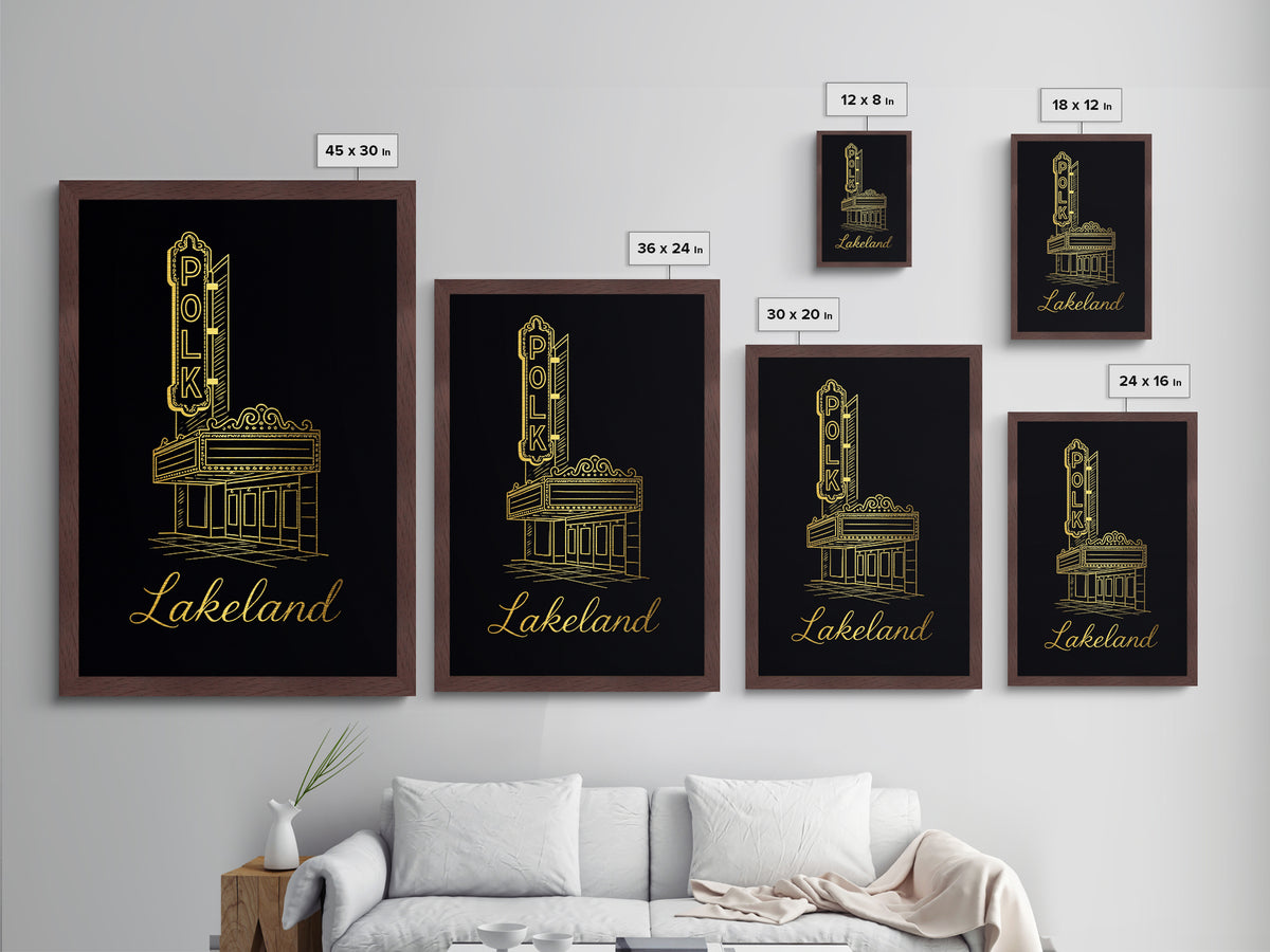 Lakeland Florida Art, Metallic Gold Art, Wood Framed Art, Metal Art, Minimalist Wall Art, Birthday Gift, Bedroom Art