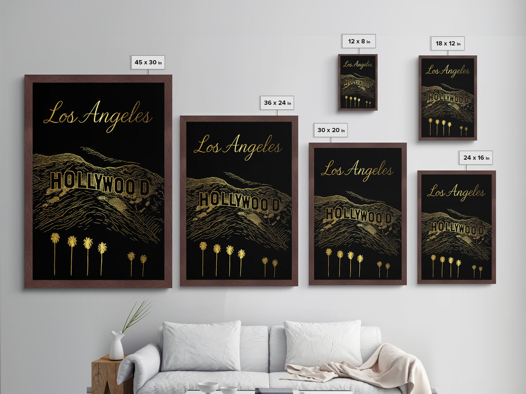 Los Angeles California Art, Metallic Gold Print, Wood Framed Art, Metal Art, Birthday Gift, Living Room Art, Entryway Wall Print