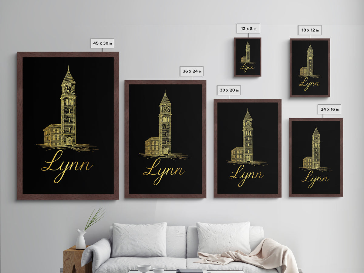 Lynn Massachusetts Travel, Metallic Gold Print, Wood Framed Art, Metal Art, Graduation Gift, Bedroom Wall Art, Hallway Wall Art