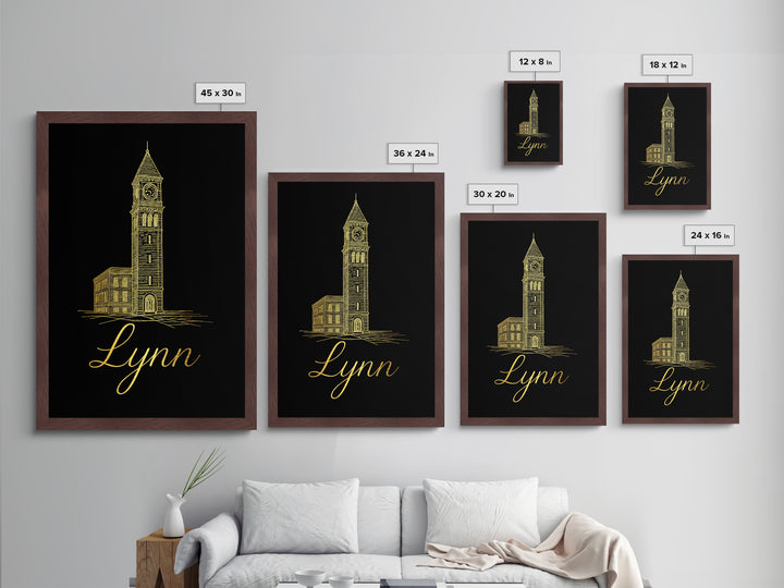 Lynn Massachusetts Travel, Metallic Gold Print, Wood Framed Art, Metal Art, Graduation Gift, Bedroom Wall Art, Hallway Wall Art