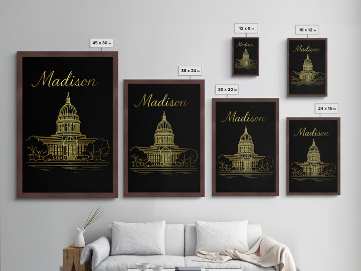Madison Wisconsin Art, Metallic Gold Art, Wood Framed Art, Metal Art, Birthday Gift, Entryway Wall Print, Living Room Art