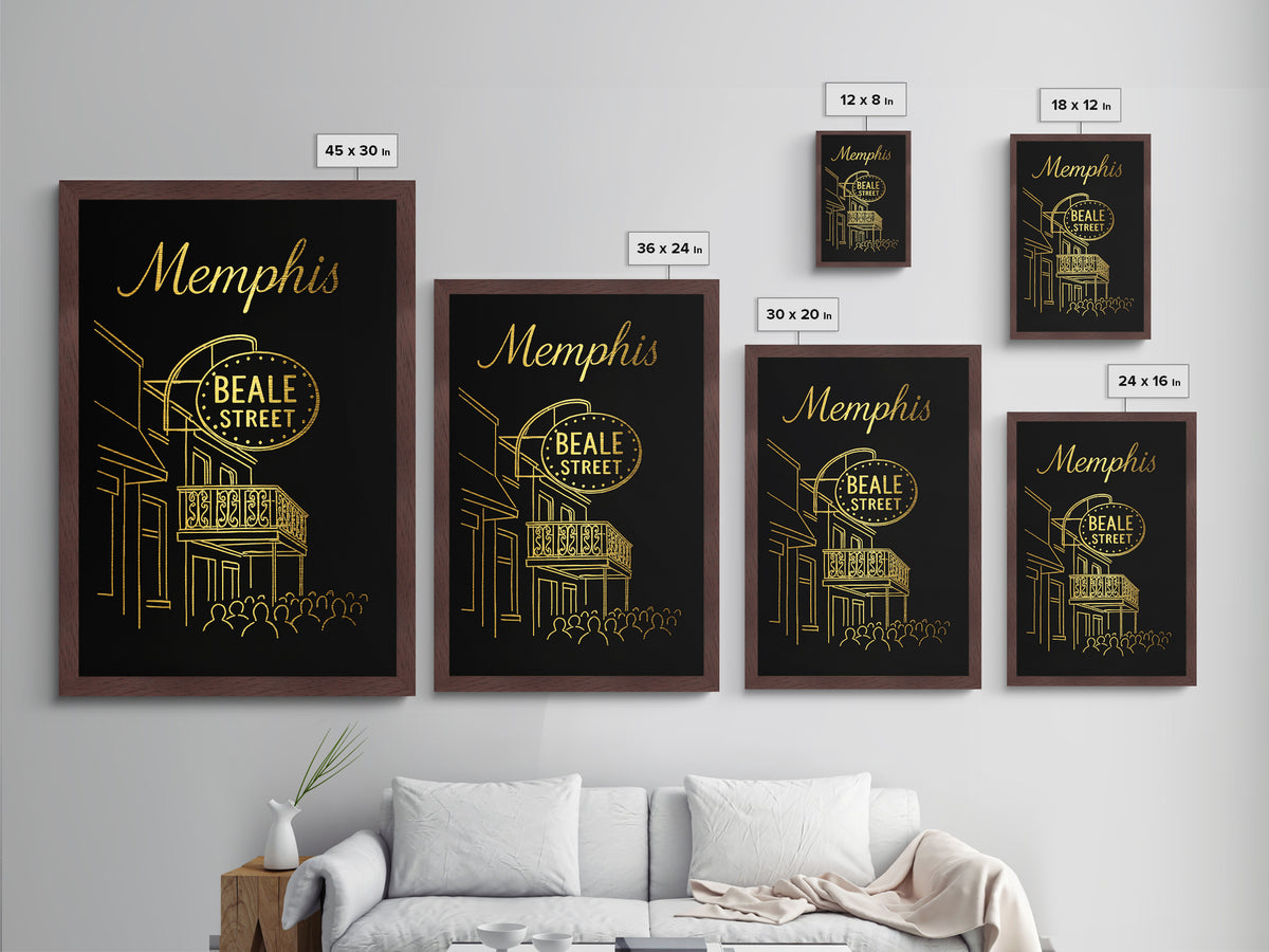 Memphis Tennessee Travel, Metallic Gold Art, Wood Framed Art, Metal Art, Honeymoon Gift, Bedroom Art, Home Office Art