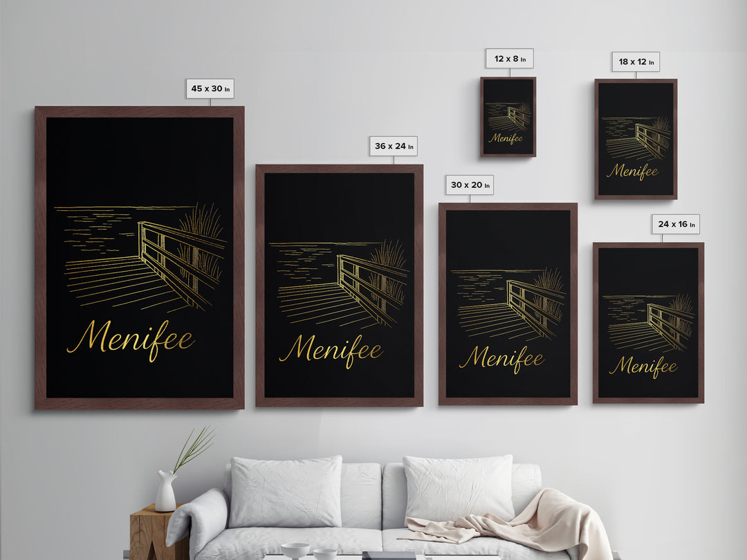 Menifee California Travel, Metallic Gold Art, Wood Framed Art, Metal Art, Retirement Gift, Bedroom Wall Art, Hallway Wall Art