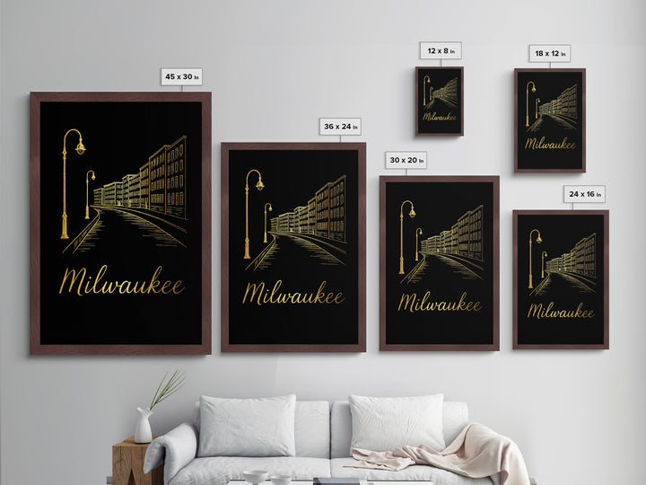 Milwaukee Wisconsin Art, Metallic Gold Print, Wood Framed Art, Metal Art, Birthday Gift, Living Room Art, Entryway Wall Print