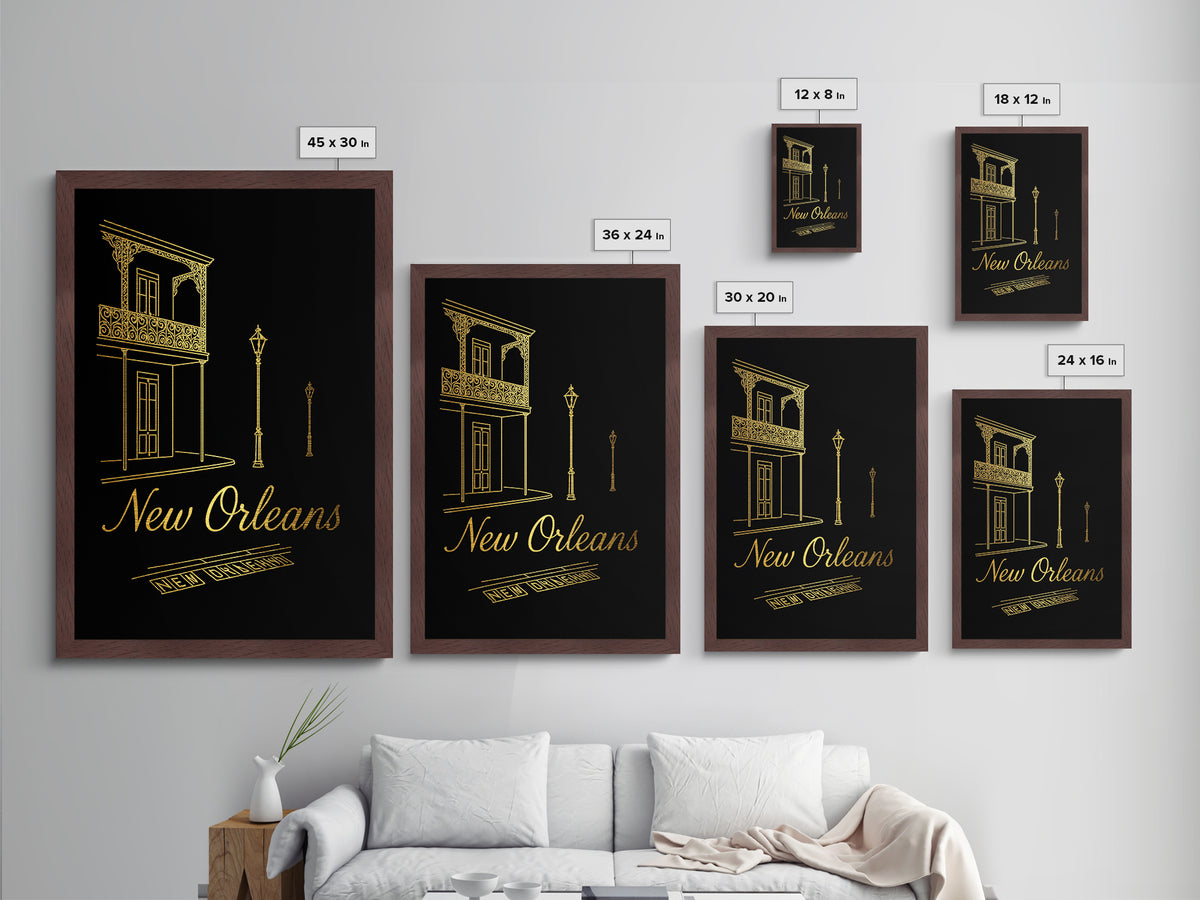 New Orleans Louisiana Art, Metallic Gold Art, Wood Framed Art, Metal Art, Modern Wall Art, Adventure Lover Gift, Living Room Art