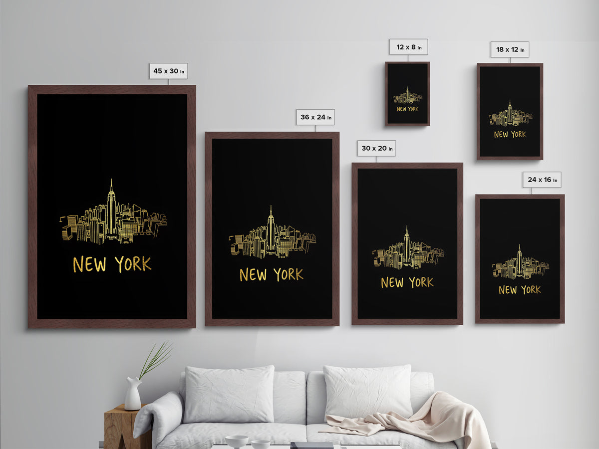 New York New York Travel, Metallic Gold Print, Wood Framed Art, Metal Art, Anniversary Gift, Bedroom Wall Art, Living Room Art