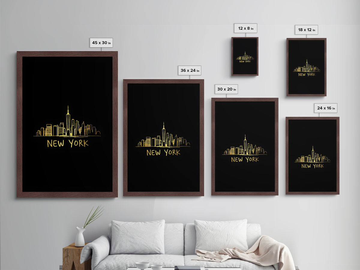 New York New York Travel, Metallic Gold Print, Wood Framed Art, Metal Art, Minimalist Wall Art, Honeymoon Gift, Bedroom Art
