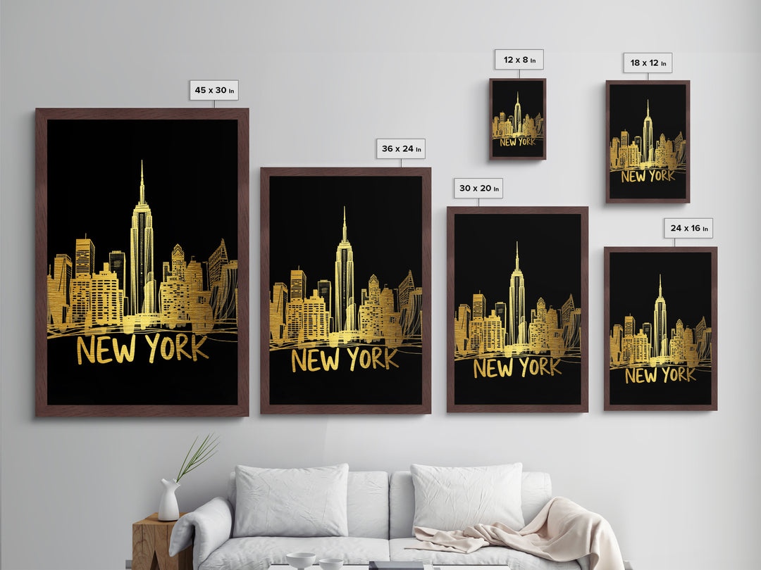New York New York Art, Metallic Gold Art, Wood Framed Art, Metal Art, Modern House Art, Birthday Gift, Living Room Art