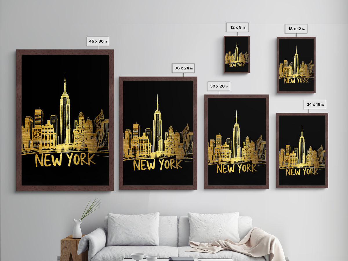 New York New York Art, Metallic Gold Art, Wood Framed Art, Metal Art, Modern House Art, Birthday Gift, Living Room Art
