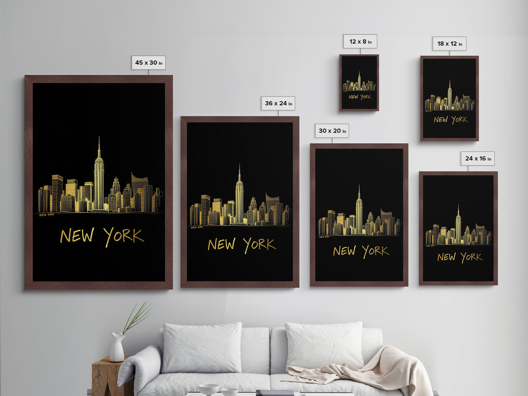 New York New York Travel, Metallic Gold Print, Wood Framed Art, Metal Art, Retirement Gift, Hallway Wall Art, Bedroom Wall Art