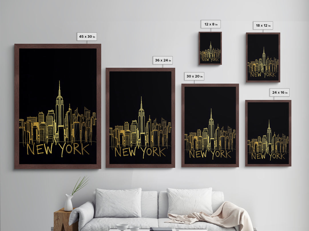 New York New York Travel, Metallic Gold Print, Wood Framed Art, Metal Art, Minimalist Wall Art, Destination Gift, Living Room Art