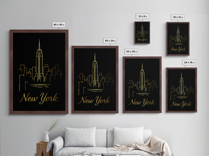 New York New York Art, Metallic Gold Art, Wood Framed Art, Metal Art, Minimalist Wall Art, Destination Gift, Living Room Art