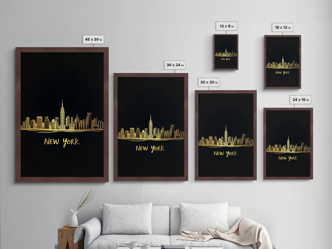 New York New York Travel, Metallic Gold Print, Wood Framed Art, Metal Art, Minimalist Wall Art, Anniversary Gift, Bedroom Art