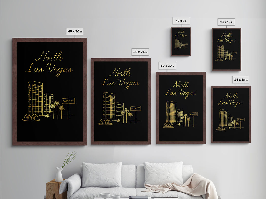 North Las Vegas Nevada Travel, Metallic Gold Art, Wood Framed Art, Metal Art, Minimalist Wall Art, Destination Gift, Living Room Art
