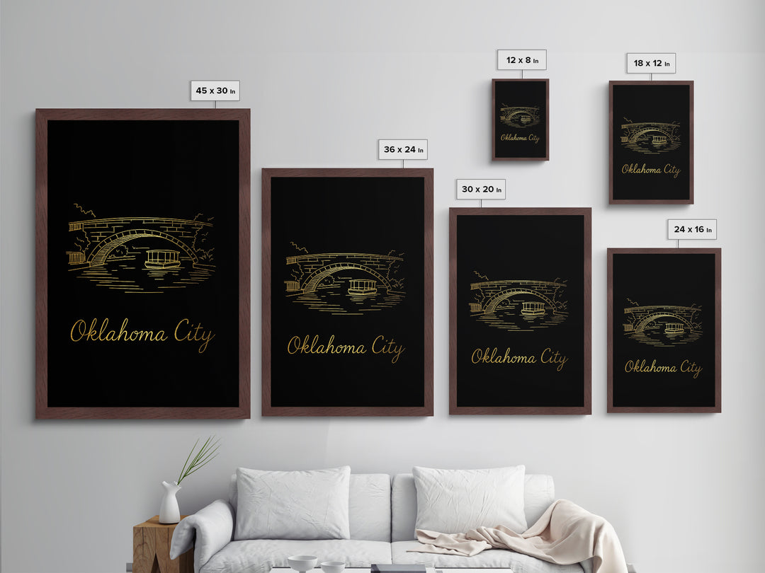Oklahoma City Oklahoma Art, Metallic Gold Print, Wood Framed Art, Metal Art, Modern Wall Art, Adventure Lover Gift, Entryway Wall Print