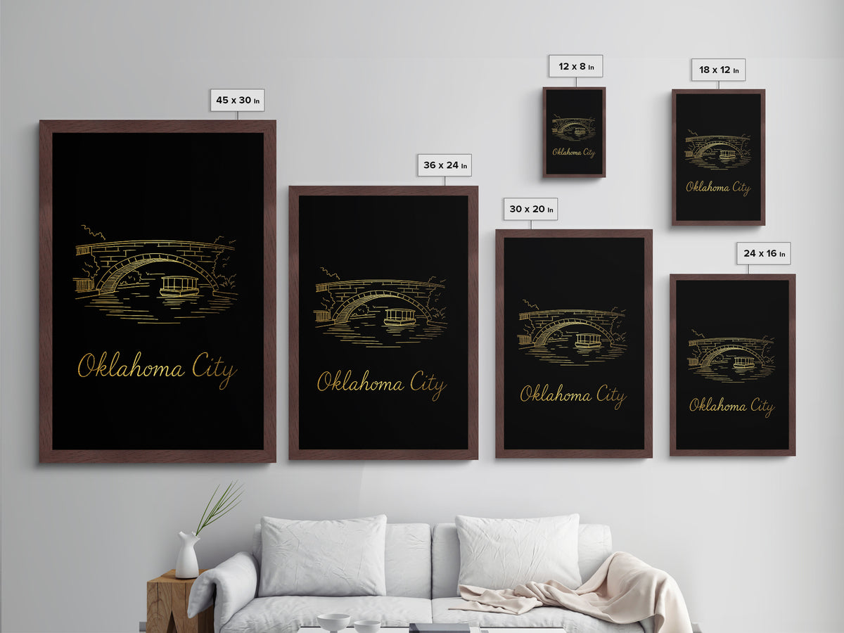 Oklahoma City Oklahoma Art, Metallic Gold Print, Wood Framed Art, Metal Art, Modern Wall Art, Adventure Lover Gift, Entryway Wall Print