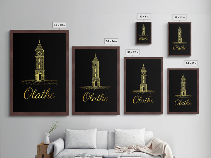 Olathe Kansas Art, Metallic Gold Print, Wood Framed Art, Metal Art, Modern House Art, Wanderlust Gift, Living Room Art