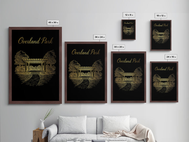 Overland Park Kansas Art, Metallic Gold Print, Wood Framed Art, Metal Art, Modern Wall Art, Graduation Gift, Entryway Wall Print