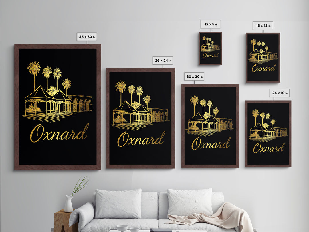 Oxnard California Travel, Metallic Gold Art, Wood Framed Art, Metal Art, Minimalist Wall Art, Honeymoon Gift, Bedroom Wall Art