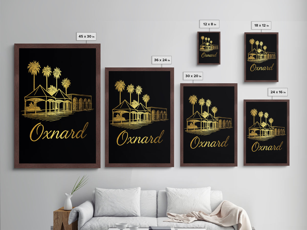 Oxnard California Travel, Metallic Gold Art, Wood Framed Art, Metal Art, Minimalist Wall Art, Honeymoon Gift, Bedroom Wall Art