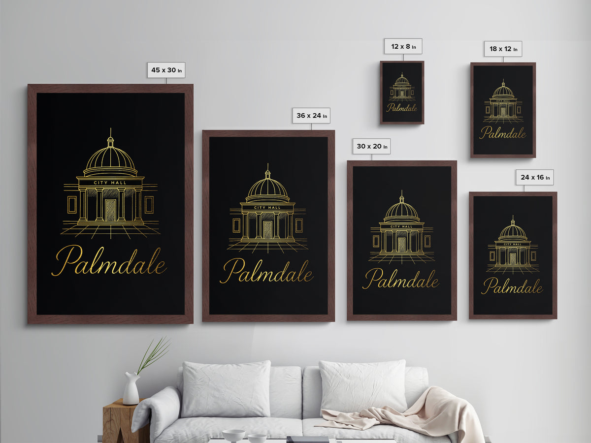 Palmdale California Art, Metallic Gold Print, Wood Framed Art, Metal Art, Modern House Art, Wanderlust Gift, Entryway Wall Print