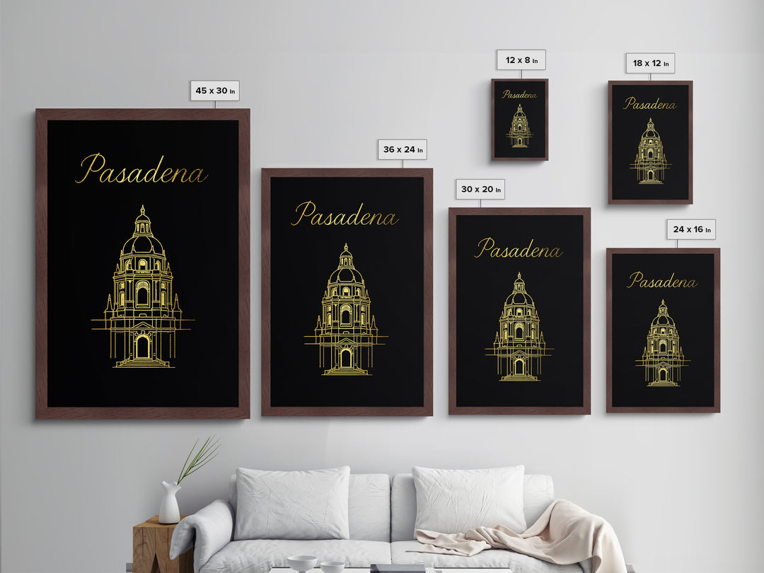 Pasadena California Art, Metallic Gold Print, Wood Framed Art, Metal Art, Modern Wall Art, Graduation Gift, Living Room Art