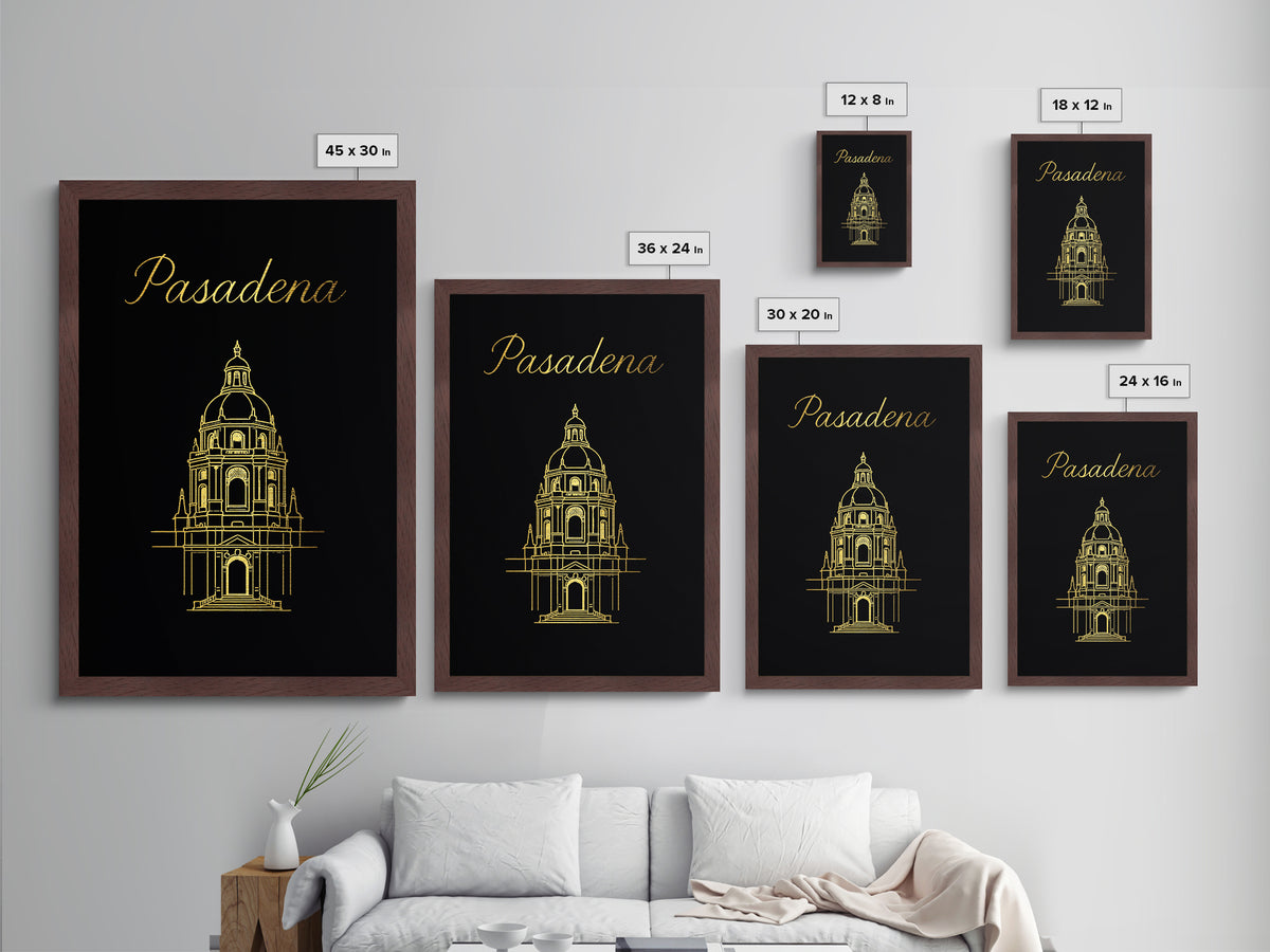 Pasadena California Art, Metallic Gold Print, Wood Framed Art, Metal Art, Modern Wall Art, Graduation Gift, Living Room Art