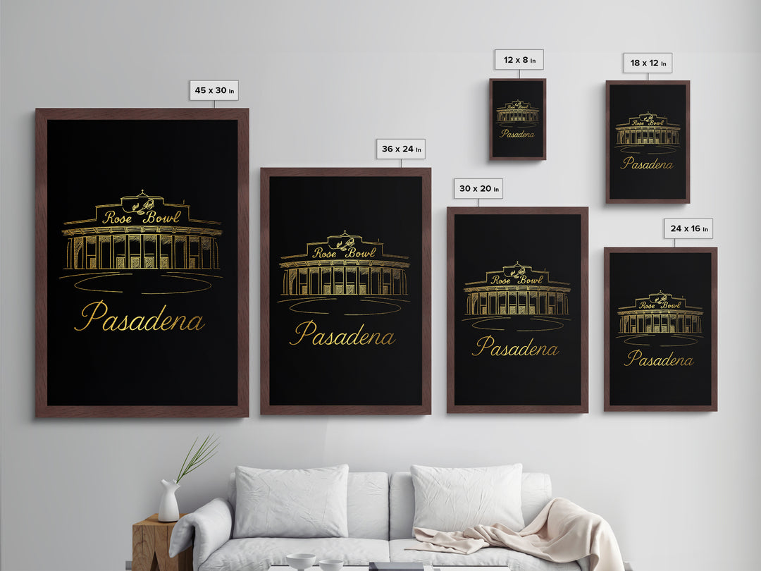 Pasadena California Travel, Metallic Gold Art, Wood Framed Art, Metal Art, Minimalist Wall Art, Honeymoon Gift, Bedroom Wall Art