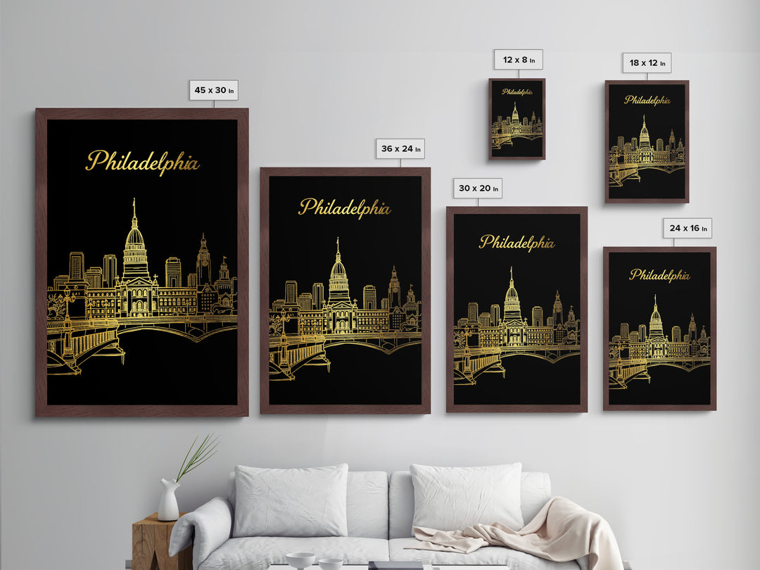 Philadelphia Pennsylvania Travel, Metallic Gold Art, Wood Framed Art, Metal Art, Traveler Gift, Bedroom Wall Art, Hallway Wall Art