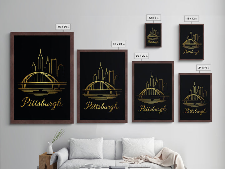 Pittsburgh Pennsylvania Art, Metallic Gold Art, Wood Framed Art, Metal Art, Birthday Gift, Hallway Wall Art, Living Room Art