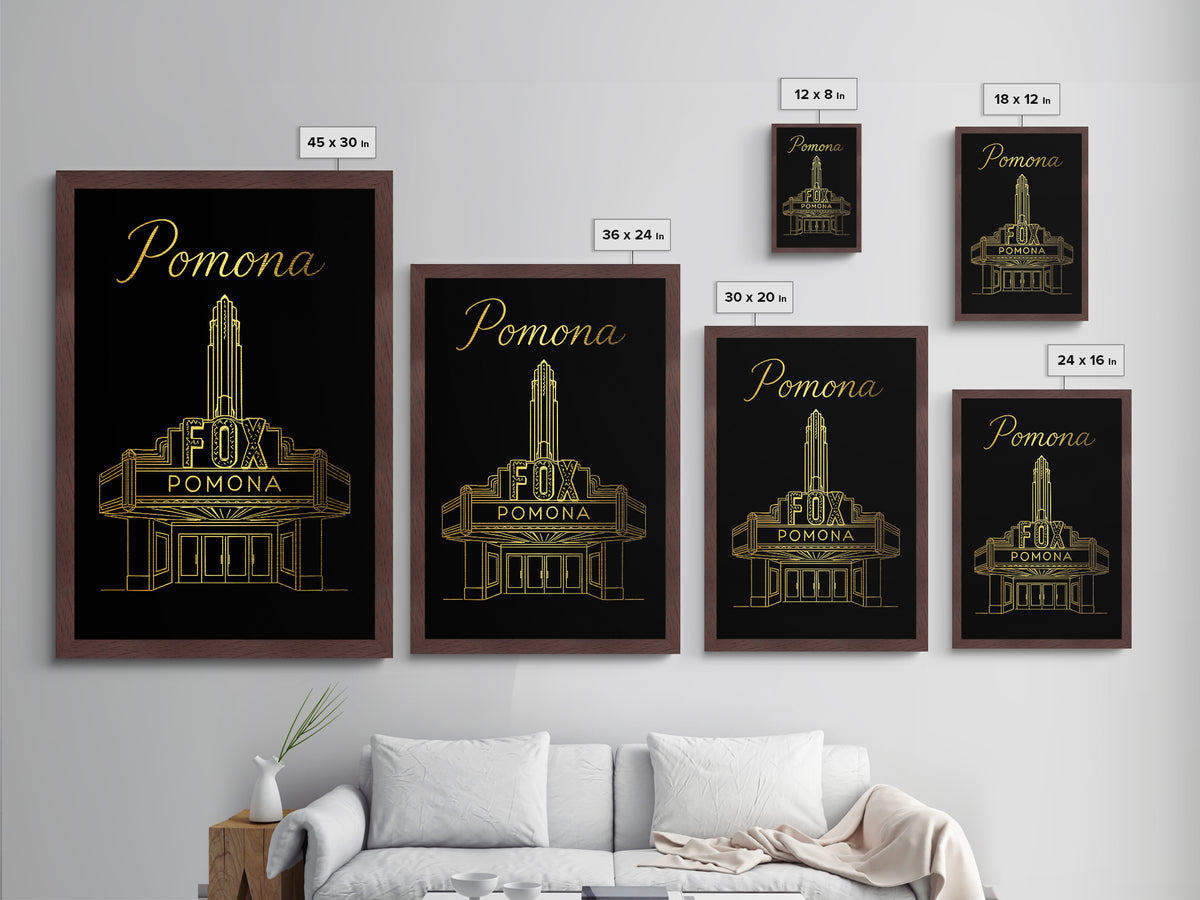 Pomona California Art, Metallic Gold Art, Wood Framed Art, Metal Art, Minimalist Wall Art, Wanderlust Gift, Bedroom Decor