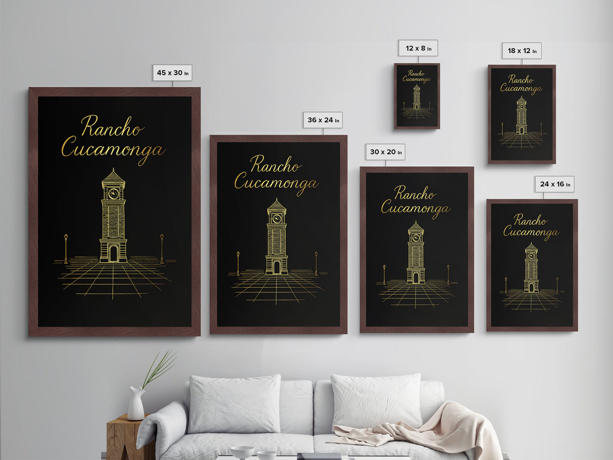 Rancho Cucamonga California Art, Metallic Gold Art, Wood Framed Art, Metal Art, Minimalist Wall Art, Birthday Travel Gift, Living Room Decor