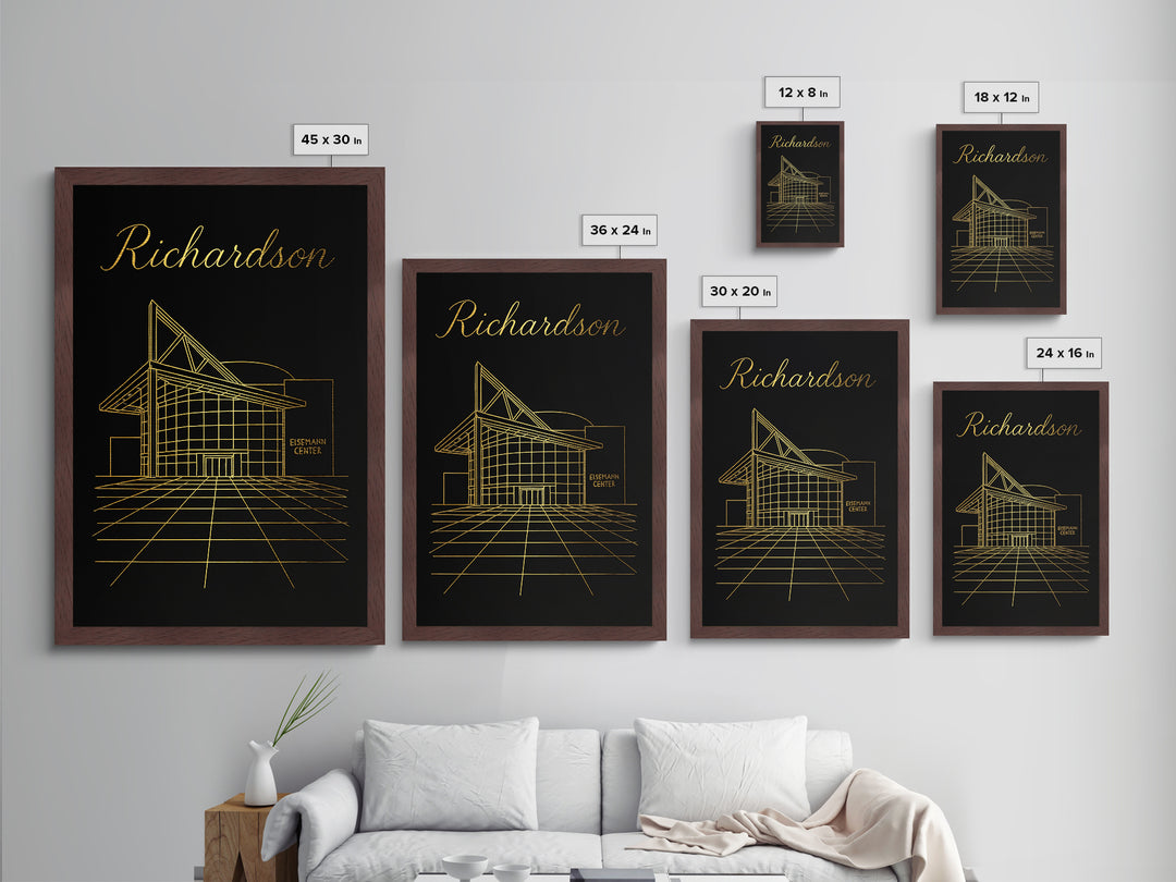 Richardson Texas Art, Metallic Gold Art, Wood Framed Art, Metal Art, Modern House Art, Birthday Travel Gift, Office Decor