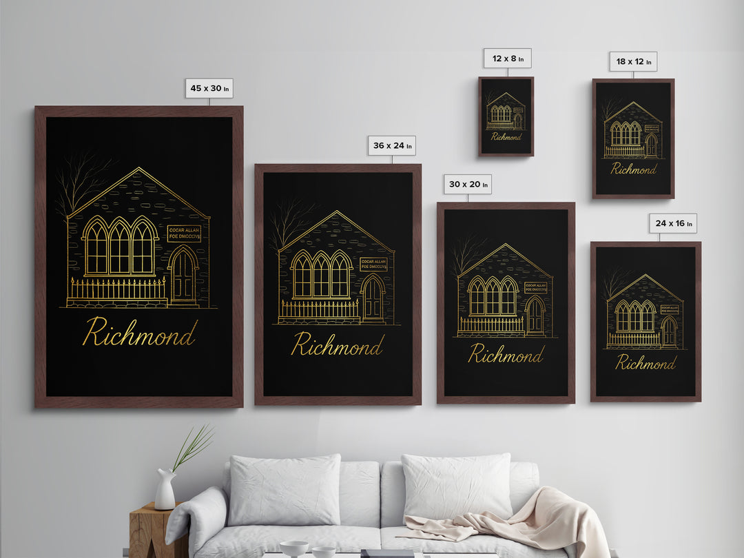 Richmond Virginia Travel, Metallic Gold Print, Wood Framed Art, Metal Art, Modern Wall Art, Adventure Lover Gift, Home Decor