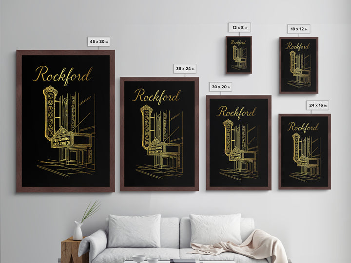 Rockford Illinois Travel, Metallic Gold Print, Wood Framed Art, Metal Art, Modern Wall Art, Anniversary Travel Gift, Bedroom Decor