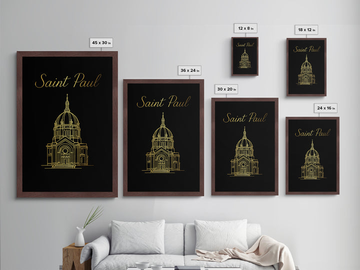 Saint Paul Minnesota Art, Metallic Gold Art, Wood Framed Art, Metal Art, Minimalist Wall Art, Birthday Travel Gift, Office Decor