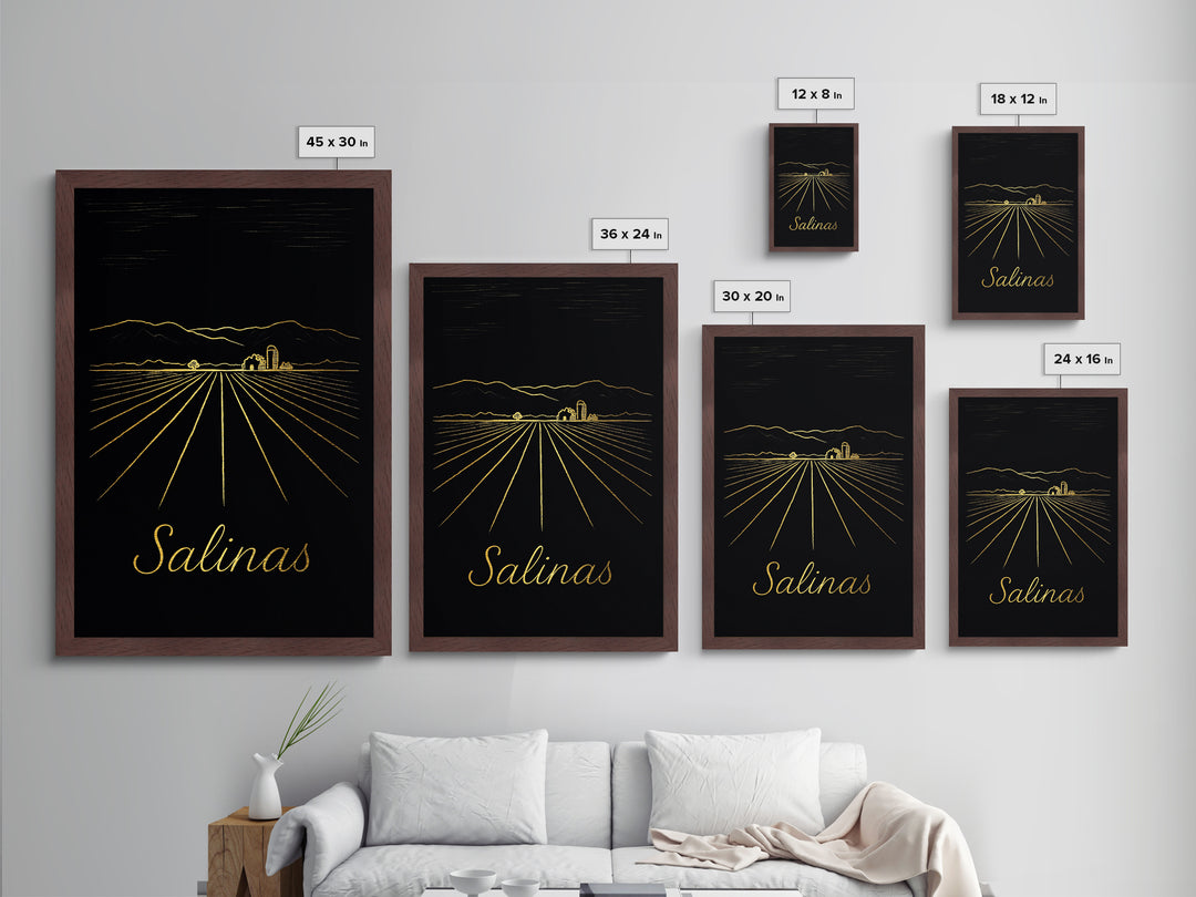 Salinas California Travel, Metallic Gold Print, Wood Framed Art, Metal Art, Minimalist Wall Art, Destination Gift, Home Decor