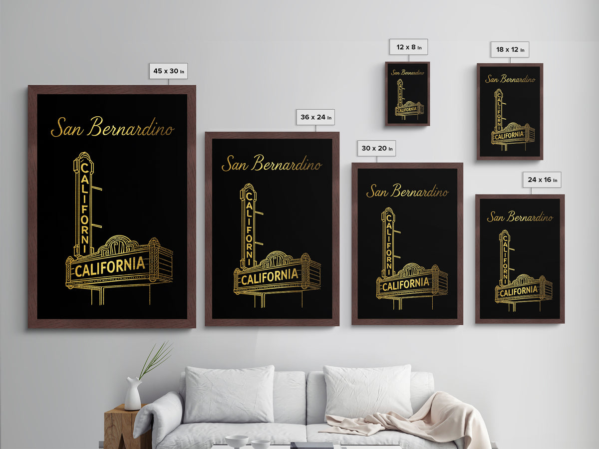 San Bernardino California Travel, Metallic Gold Print, Wood Framed Art, Metal Art, Modern Wall Art, Retirement Travel Gift, Office Decor